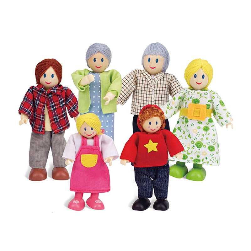 Happy Family - Handcrafted Wooden Caucasian Dolls Set for Kids, Home Decor, and Nursery Room Display | Perfect for Playtime, Gift Giving, and Cultural Education