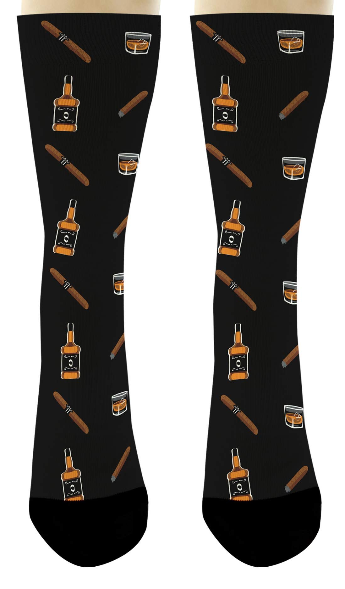 Whiskey & Cigars Socks - Fun Alcohol Themed Novelty Crew Socks for Men & Women - Perfect Gift for Whiskey Lovers & Cigar Enthusiasts - Great for Parties, Gag Gifts & Casual Wear