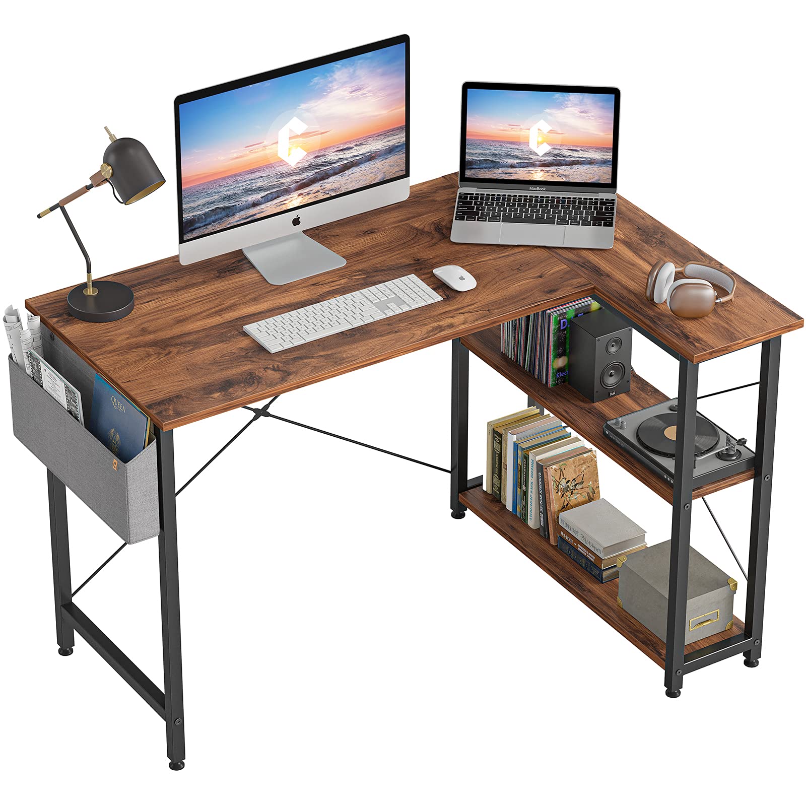 CubiCubi 40 Inch L-Shaped Computer Desk with Reversible Storage Shelves, Rustic Brown Corner Desk for Home Office, Study & Writing | Perfect for Small Spaces & Gaming Setups