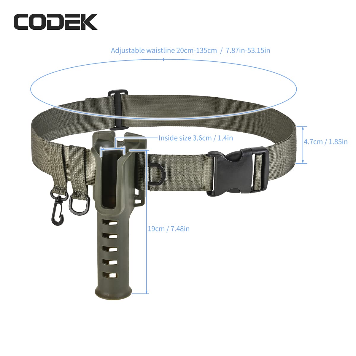 CODEK Adjustable Fishing Waist Belt with Rod Holder - Universal Wading Belt for Spinning, Casting, Surf & Kayak Fishing - Fly Fishing Gear Accessory - Perfect for Waders & Outdoor Anglers