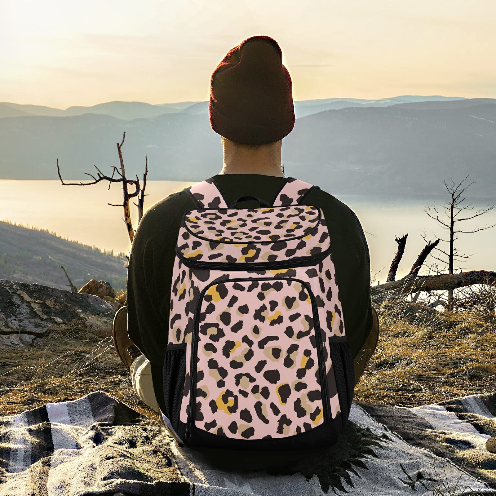 Leopard Skin Insulated Cooler Backpack for Women & Men - Leakproof Picnic, Beach, & Lunch Bag for Work, Fishing, Hiking, Camping, Park, & Outdoor Adventures