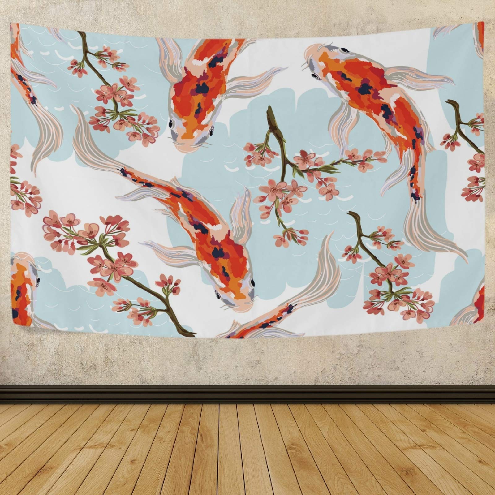 MOYYO Koi Fish & Tropical Pink Flowers Tapestry - 60x40 Inch Polyester Wall Hanging Art for Bedroom, Living Room & Dorm Decor | Vibrant Wall Blanket & Boho Home Decor | Perfect for Meditation Spaces & Aesthetic Room Makeovers