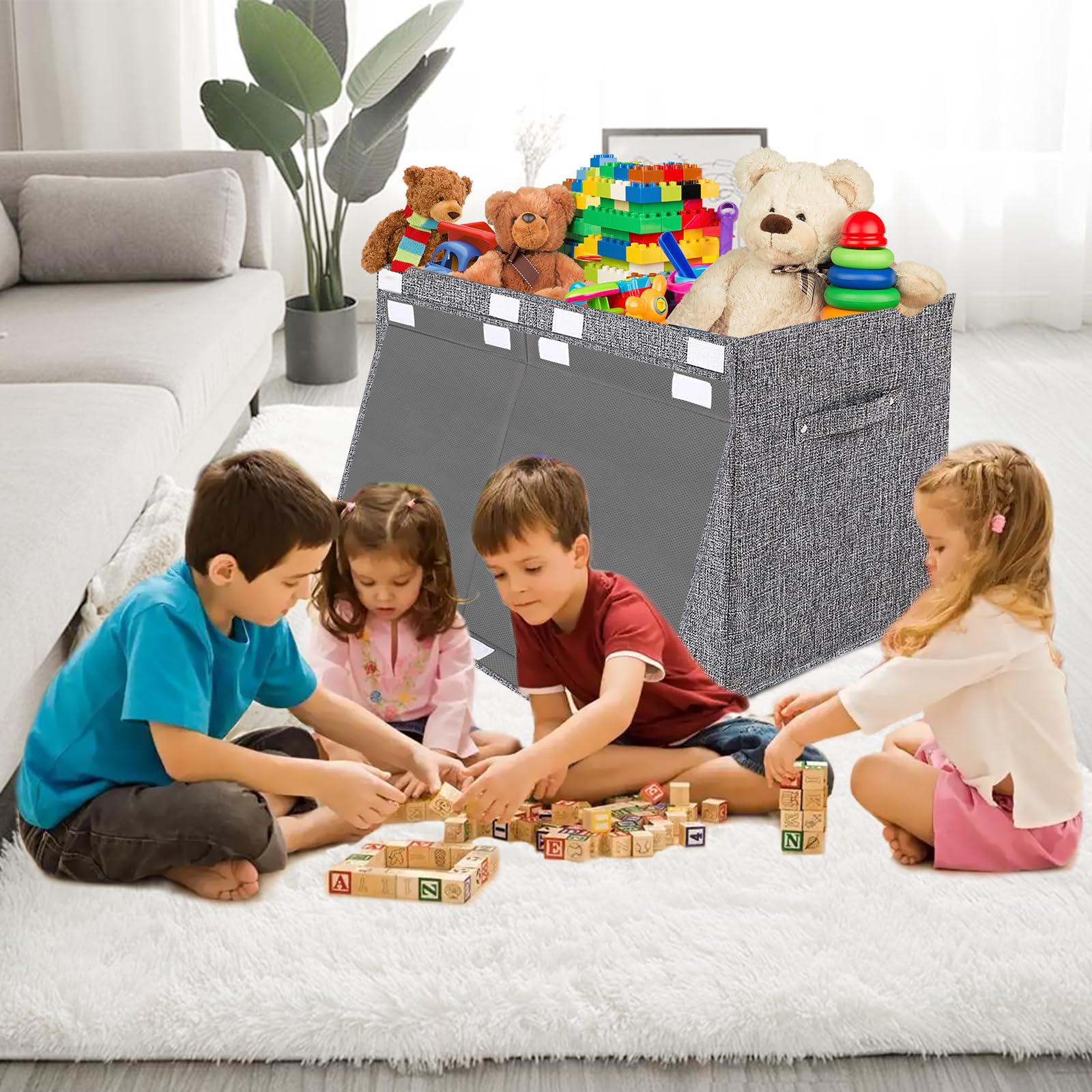 VERONLY Large Collapsible Toy Storage Box with Lid - Kids Toy Organizer Bin with Handles for Nursery, Playroom, Bedroom - Perfect for Storing Toys, Clothes, Blankets (Gray) - Ideal for Kids Room Organization & Playroom Storage