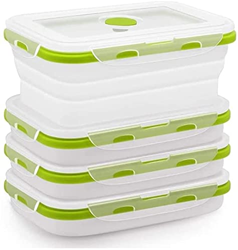 Collapsible Silicone Food Storage Containers Set of 4 - BPA Free, Leak-Proof Lunch Boxes with Different Sizes (Green) | Perfect for Meal Prep, Picnics & Office Lunch Storage