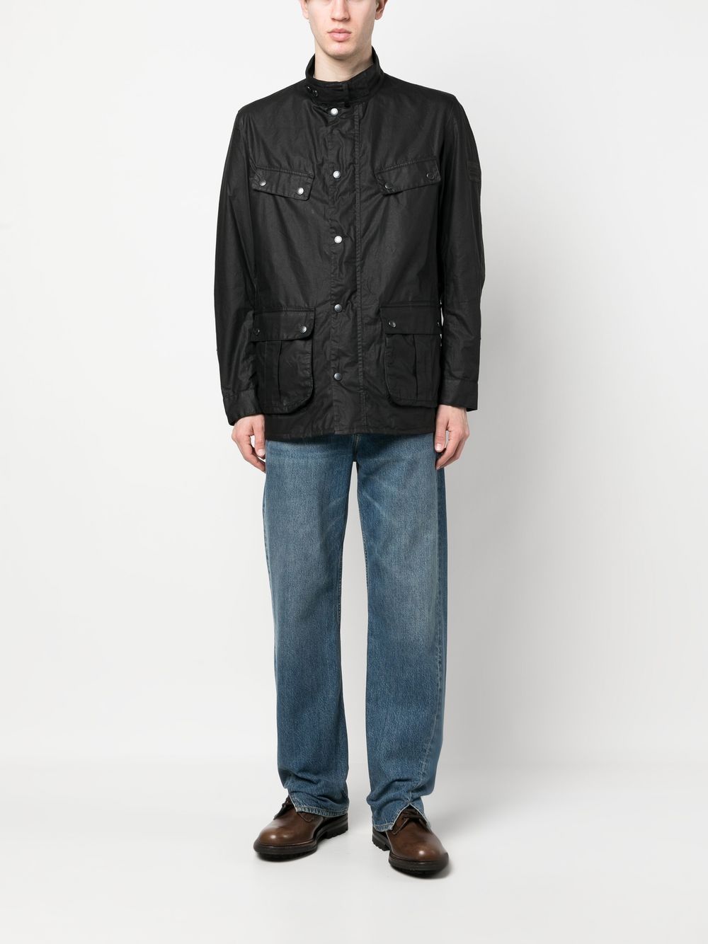 BARBOUR INTERNATIONAL Men's Waxed Cotton Jacket - Waterproof & Windproof Black Coat for Outdoor Activities, Motorcycle Riding & Casual Wear