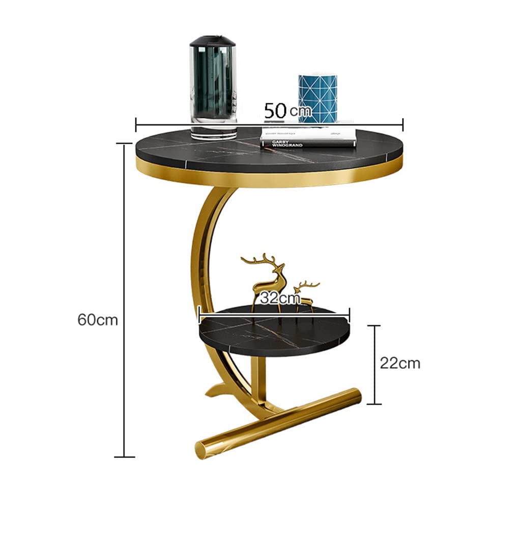 Luxury Marble 2-Tier Round Side Table - Modern End Table for Living Room, Bedroom, Hotel | Sofa Table, Nightstand, Coffee Table Accent Piece (Black & White) - Perfect for Small Spaces & Home Decor