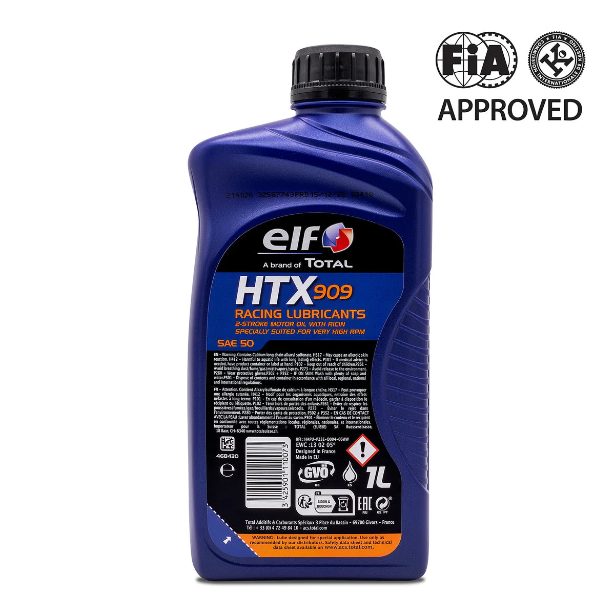 ELF HTX 909 Castor & Synthetic Oil 1L - High Performance 2-Stroke Engine Lubricant for Motorcycles, ATVs & Power Tools - Ideal for Racing, Off-Road & DIY Maintenance