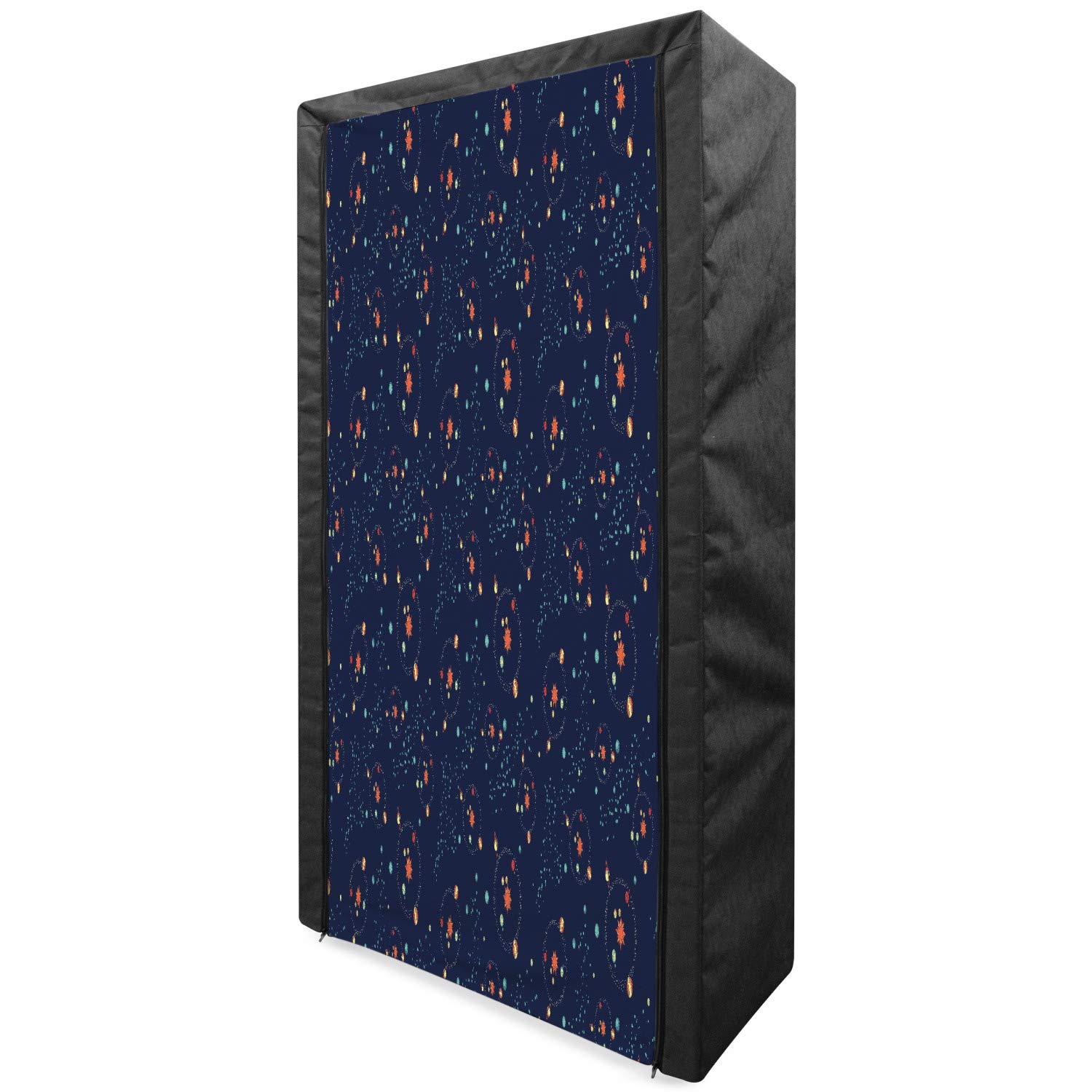 Ambesonne Astrology Portable Fabric Wardrobe Closet with Shelves | Solar System Planet Astronomy Cosmos Galaxy Print | 33.5 Inch Clothing Organizer & Storage for Bedroom, Closet, Dorm | Turquoise Dark Blue