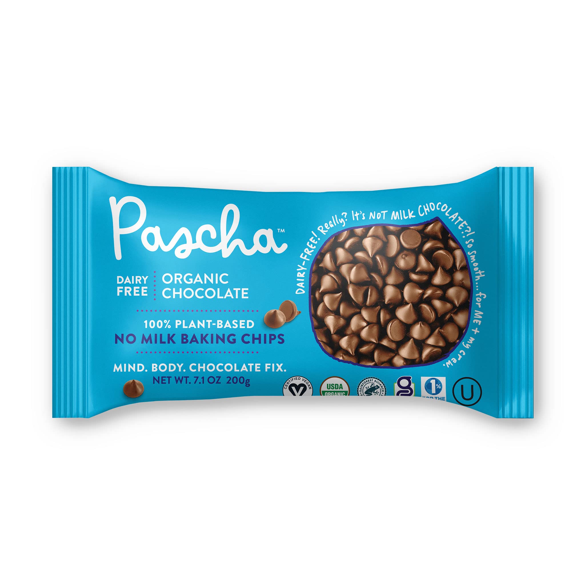 Organic Pascha Rice Milk Chocolate Chips, Vegan, Gluten-Free, 56 Oz (Pack of 8) - Perfect for Baking Cookies, Cakes & Dairy-Free Desserts
