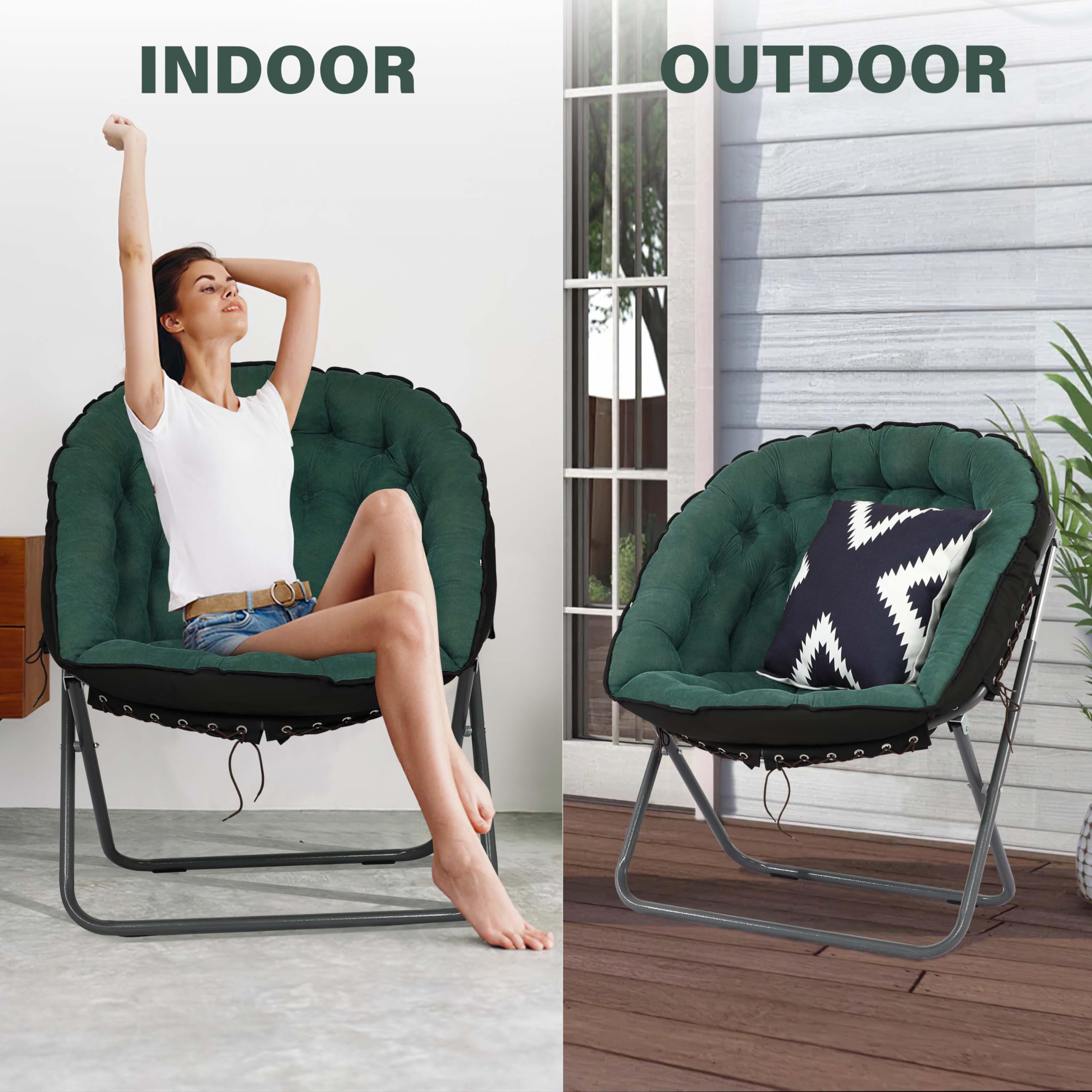 **Portable Folding Saucer Chair - Oversized Moon Chair with Sturdy Metal Frame, Comfy Lounge Chair for Bedroom, Living Room & Outdoor Use - Perfect for Relaxing, Reading & Lounging**