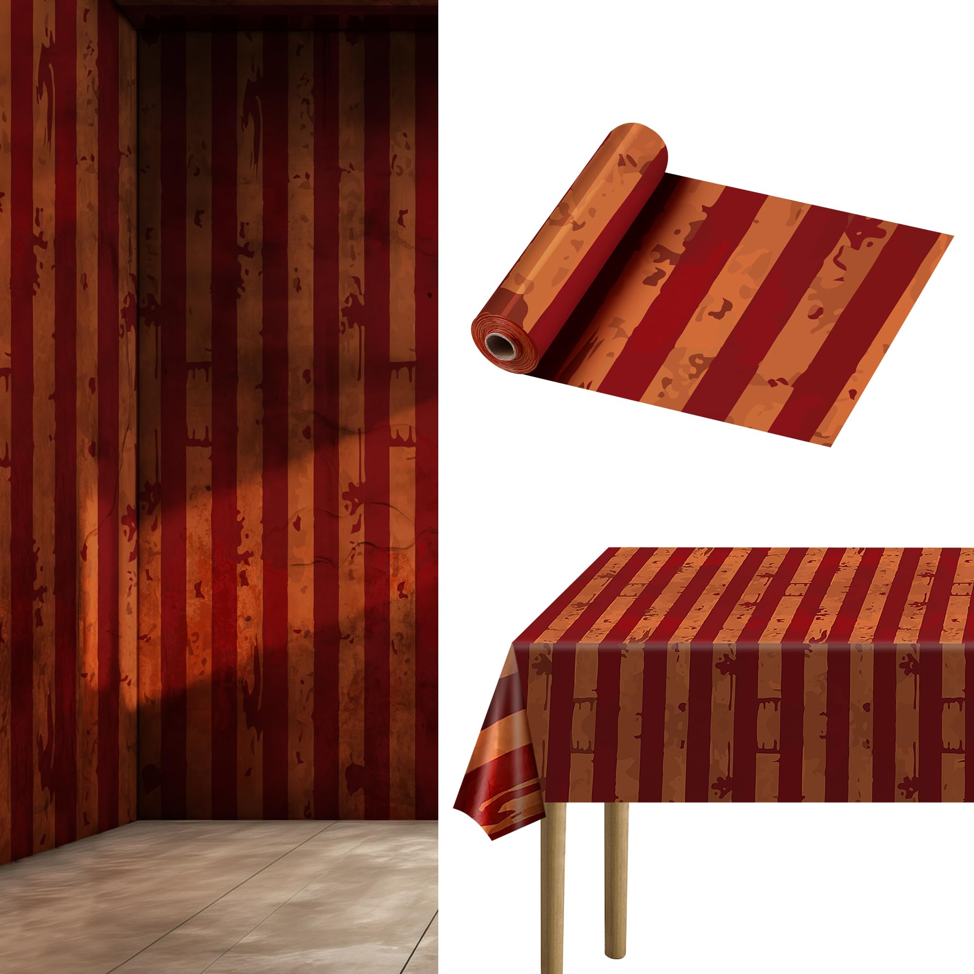 60 Ft x 54 in Creepy Carnival Tablecloth Roll - Evil Halloween Bloody Circus Backdrop - Scary Carnival Decorations for Halloween Party, Haunted House & Spooky Events - Perfect for Halloween Decor, Themed Parties & Carnival Backgrounds