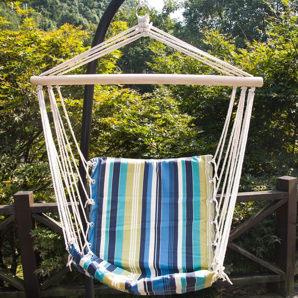 Blue Stripes Hammock Chair for Indoors & Outdoors - Comfortable Hanging Lounge Seat for Backyards, Porches, Bedrooms & Living Rooms | Perfect for Relaxation, Reading & Vacation Homes