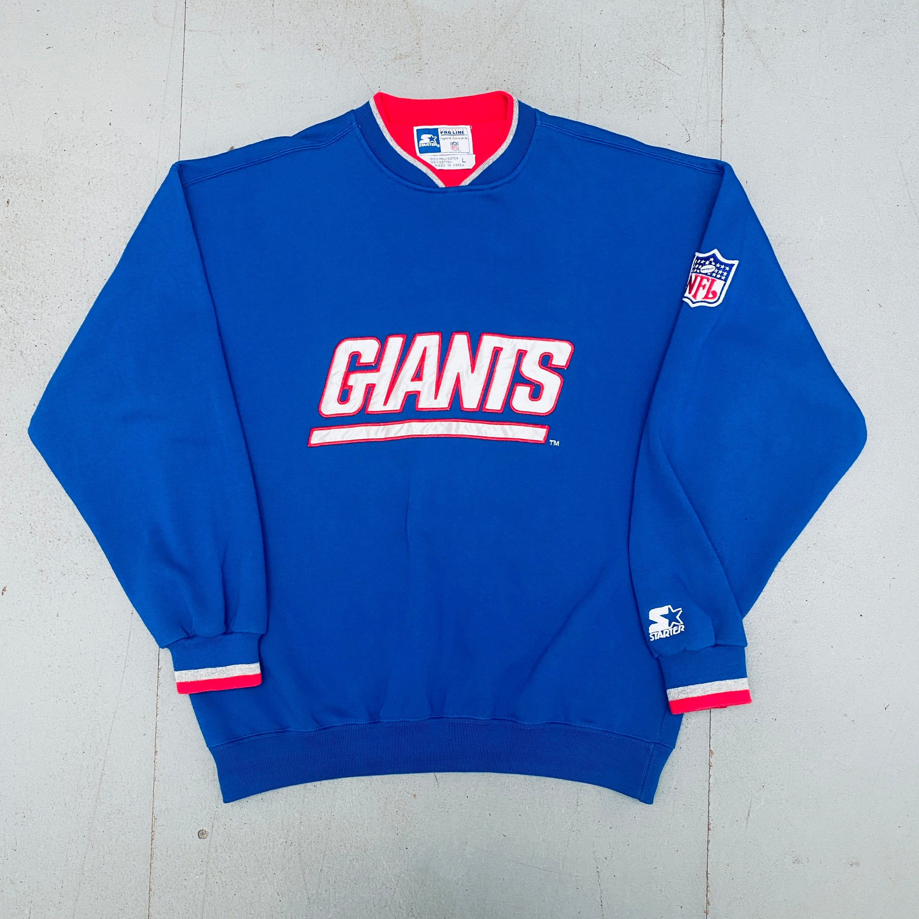 New York Giants 1990s Embroidered Spellout Proline Starter Sweatshirt - Large Size | Vintage NFL Fan Gear for Game Day & Casual Wear