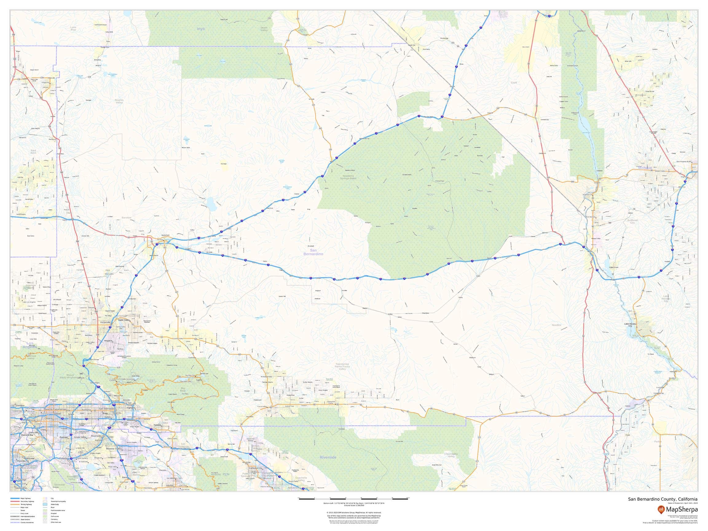 San Bernardino County California Wall Map - 48 x 36 Inch Laminated Large Detailed Map for Home, Office, or Classroom Decor