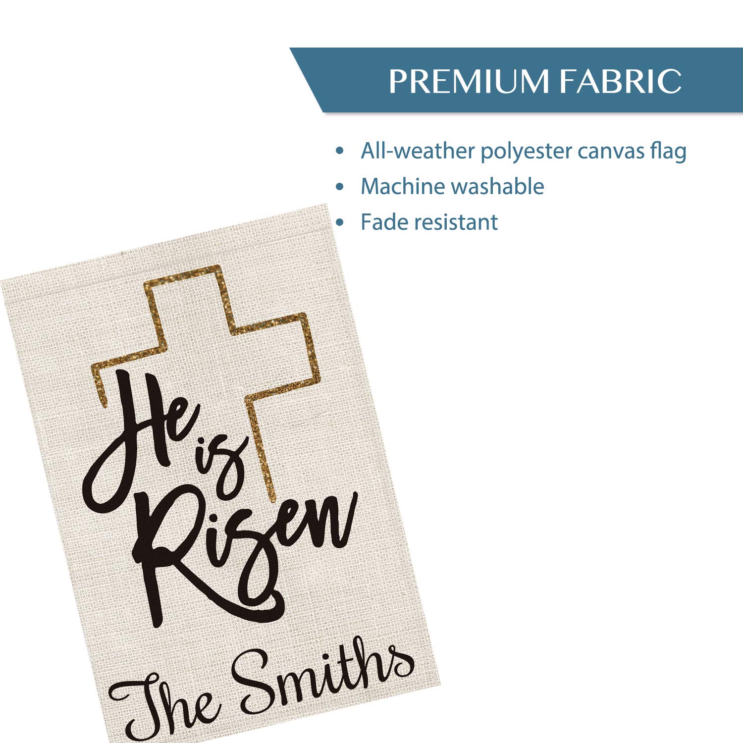 Custom Personalized Easter Garden Flag - Double Sided 12.5x18 Inch Farmhouse Decor with Family Name | He is Risen Religious Yard Sign | Rustic Burlap Outdoor Decoration for Spring, Front Porch & Garden