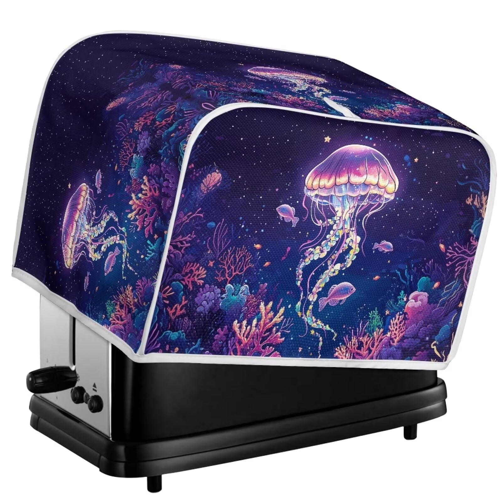 Washable Jellyfish & Water Plants Print Toaster Cover - 2 Slice Dust Protection Cloth for Bread Maker & Toaster Oven | Kitchen Appliance Accessories | Perfect for Home, Cafe & Restaurant Use