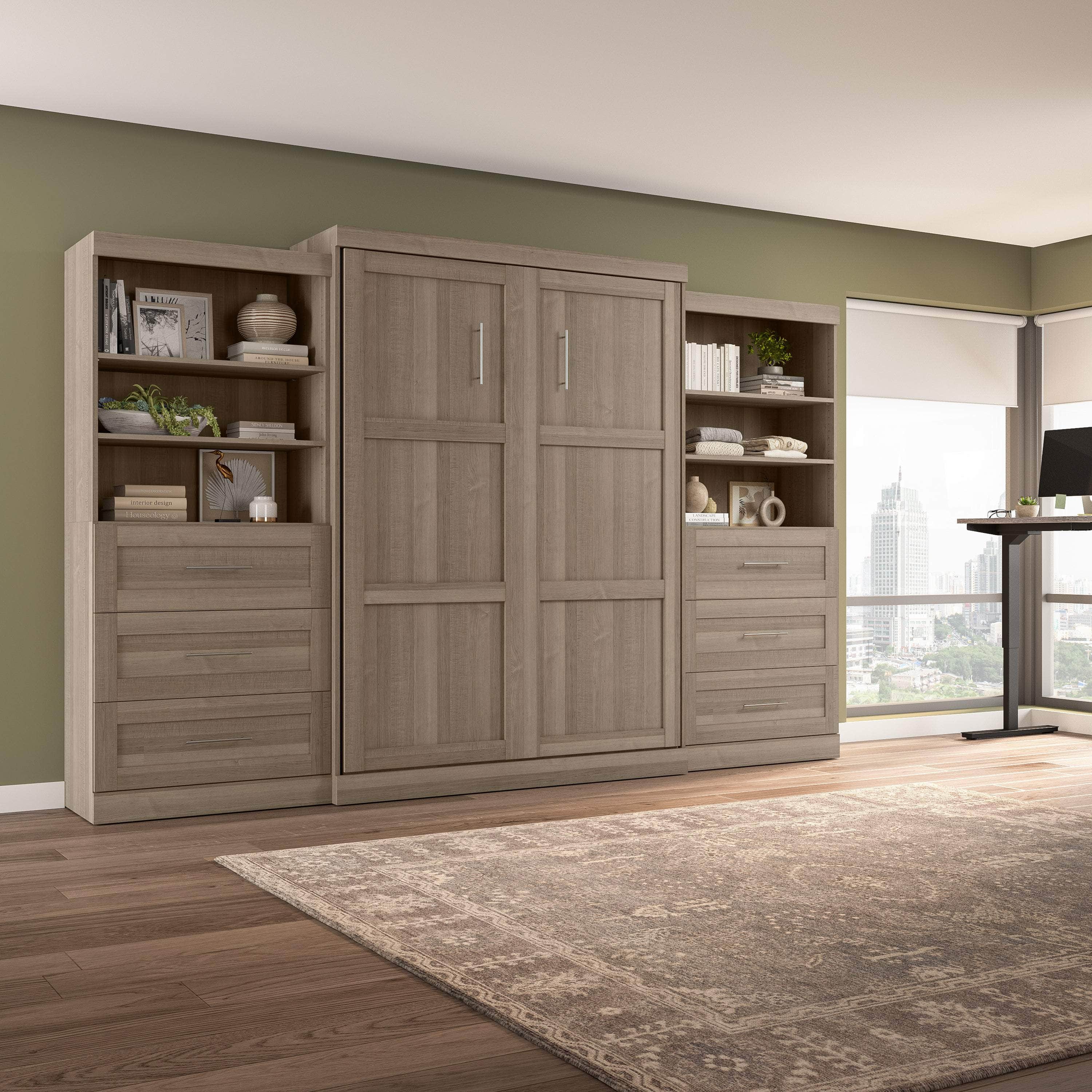 Pur Queen Murphy Wall Bed with 2 Storage Drawers - Space Saving Fold Down Bed (136 Inch) in 6 Colors | Perfect for Small Apartments, Guest Rooms & Home Offices