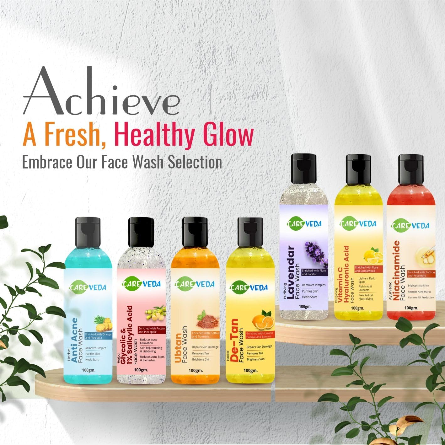 CareVeda Ubtan Face Wash & Niacinamide Face Wash Combo Set of 2 - Brightening & Exfoliating Facial Cleanser for Glowing Skin - Perfect for Daily Skincare Routine & Acne-Prone Skin