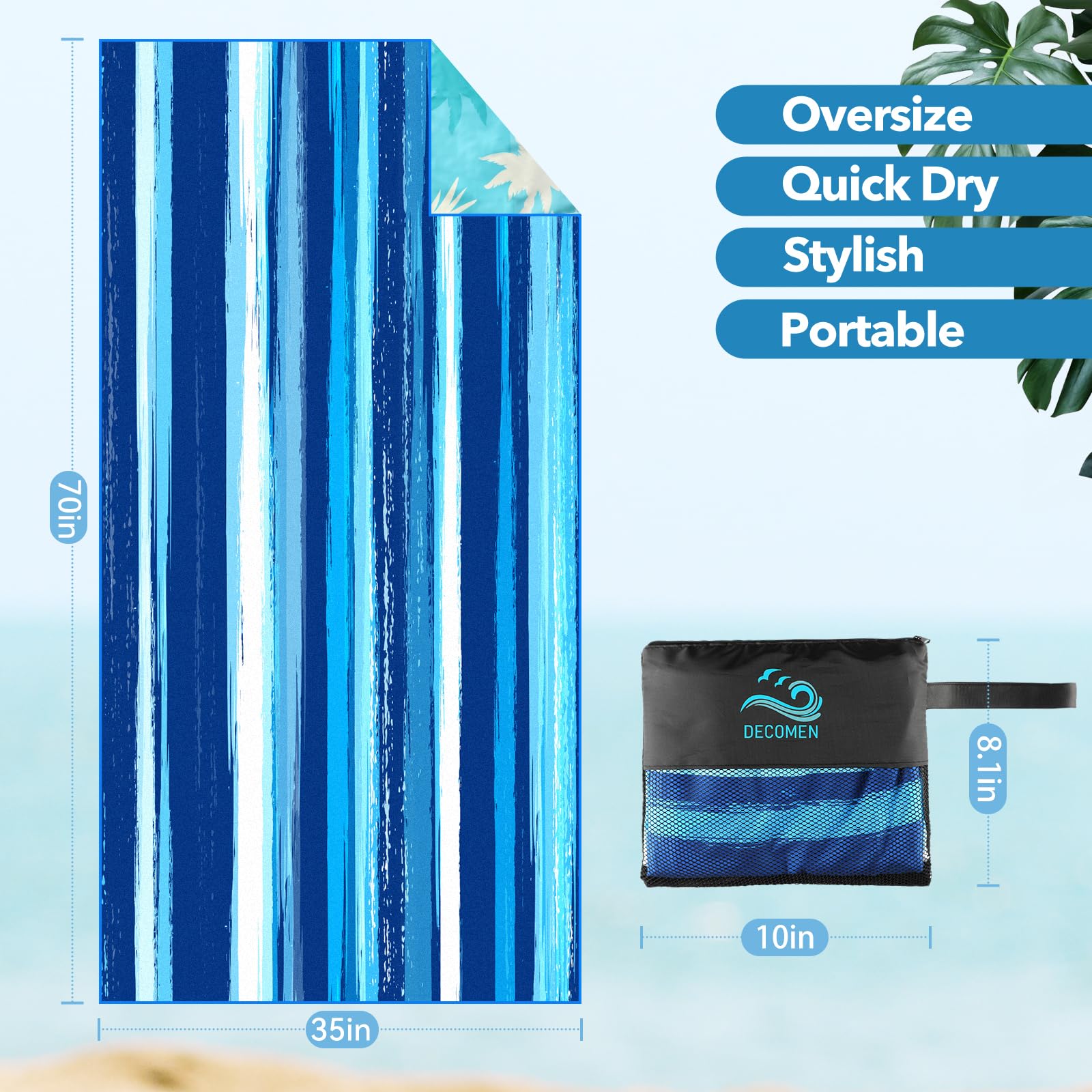 Premium 2-Pack Microfiber Beach Towels - Oversized 73