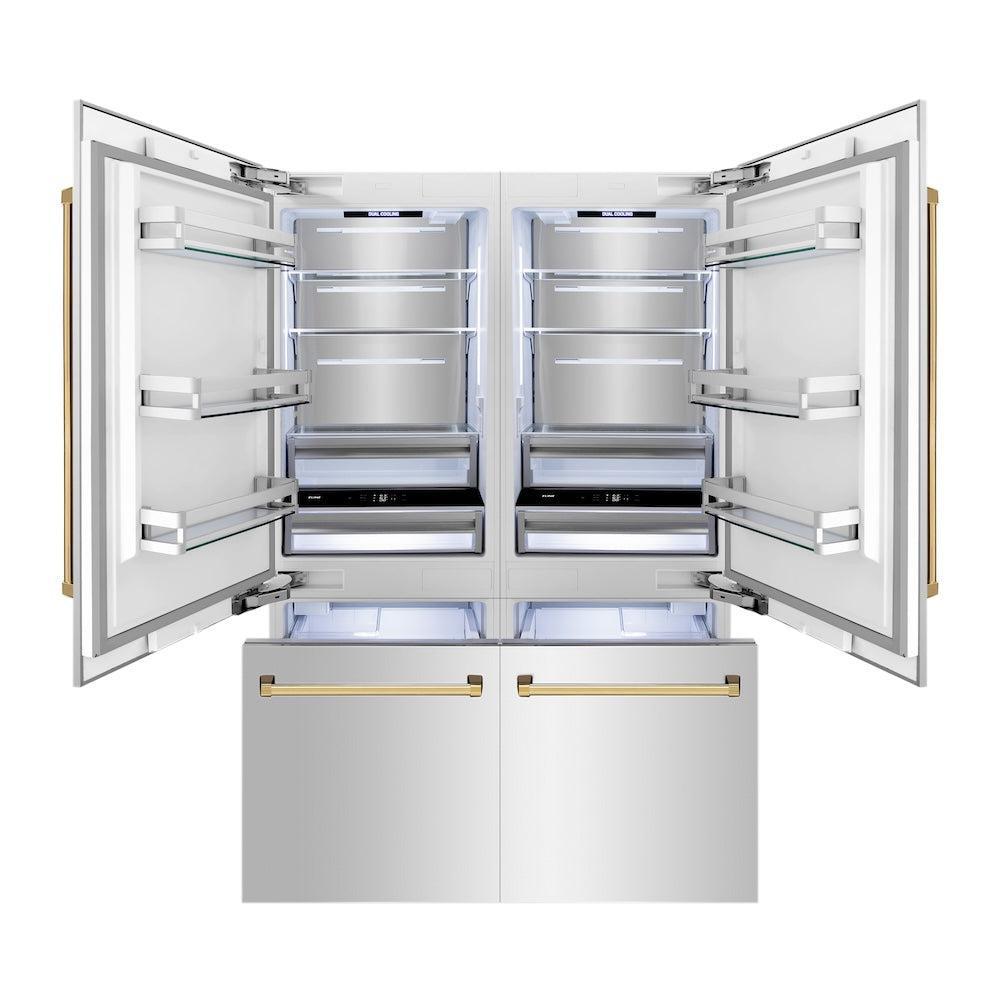 ZLINE Autograph Edition 60-Inch 32.2 cu. ft. French Door Built-In Bottom Freezer Refrigerator with Water Dispenser & Ice Maker - Stainless Steel with Polished Gold Accents (RBIVZ 304 60 G) - Perfect for Modern Kitchens & Luxury Homes
