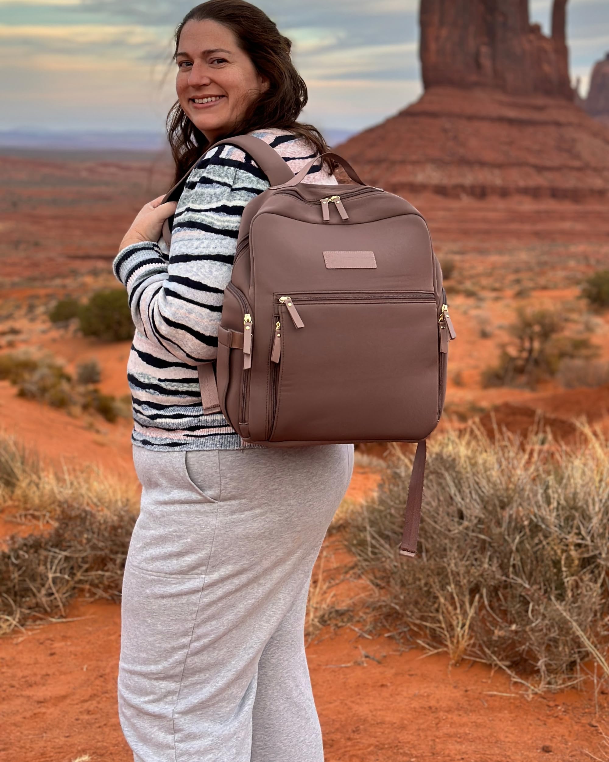 Sarah Wells Fiona Breast Pump Backpack - Insulated Neoprene Nursing Bag with Machine Washable Design & Smart Pocket System (Earth) - Perfect for Working Moms, Travel & On-the-Go Pumping