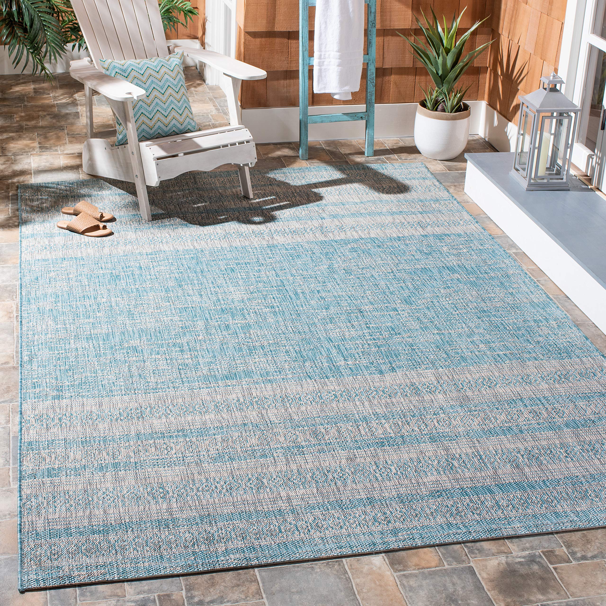 SAFAVIEH Courtyard Collection 8' x 10' Aqua Grey Indoor Outdoor Waterproof Rug - Easy Clean, Stain Resistant Area Carpet for Patio, Backyard, Mudroom, Porch & Deck (Model CY8061)