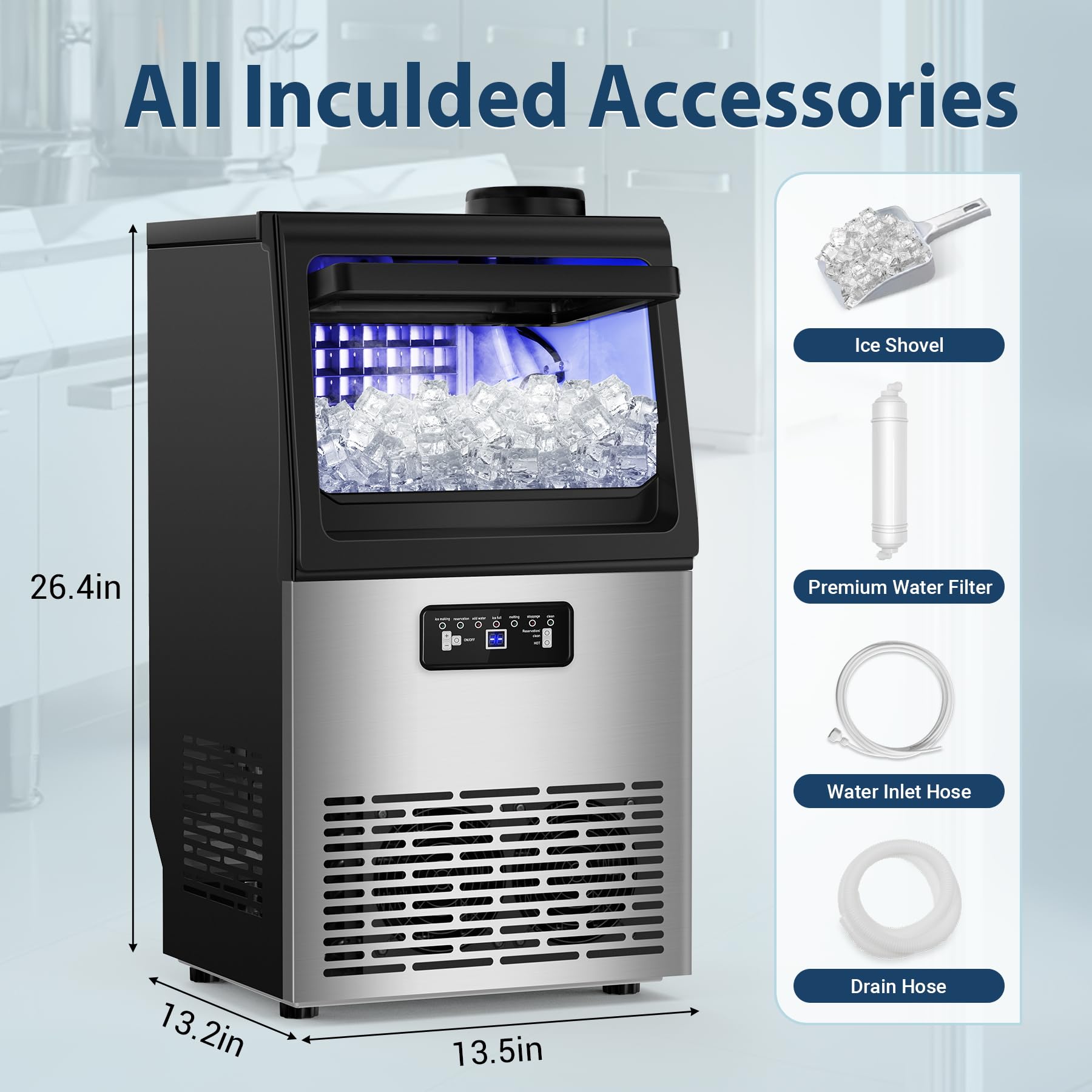Commercial Ice Maker Machine 100Lbs/24H with 20Lbs Storage - Fast 11-20Min Cycle Produces 36 Clear Ice Cubes - Freestanding Ice Maker for Home, Bar, Restaurant, Party - Works with 5-Gallon Bottles & Tap Water - Perfect for Cocktails, Beverages & Food Preservation
