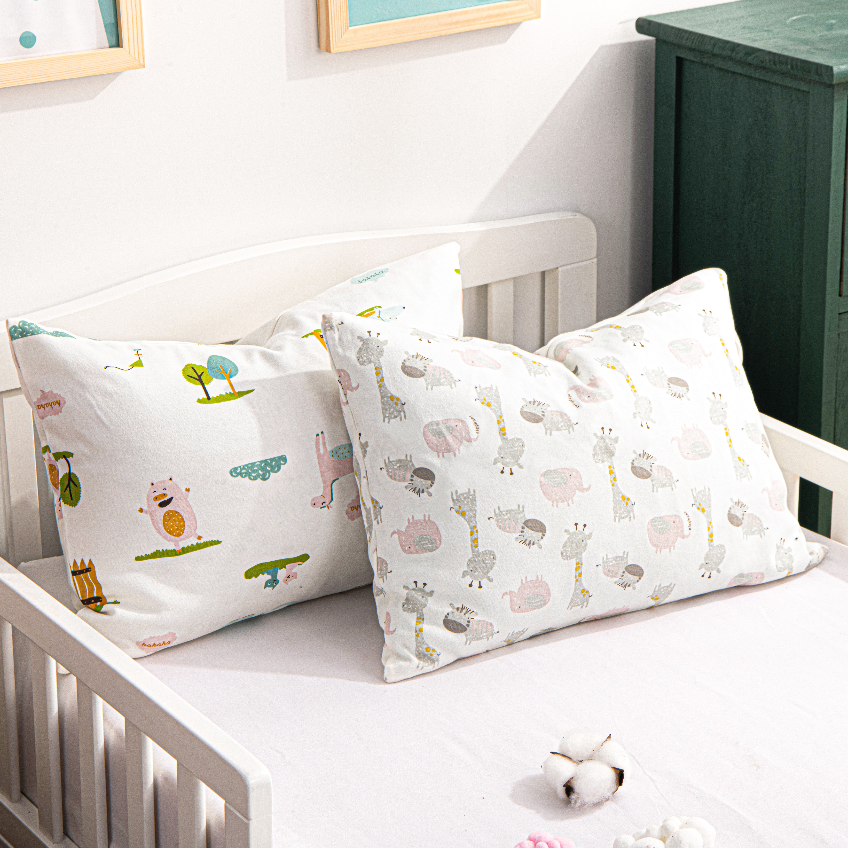 2 Pack Soft Cotton Jersey Knit Toddler Travel Pillowcases - Breathable & Comfortable for Airplane, Car Rides & Nap Time - NTBAY®️