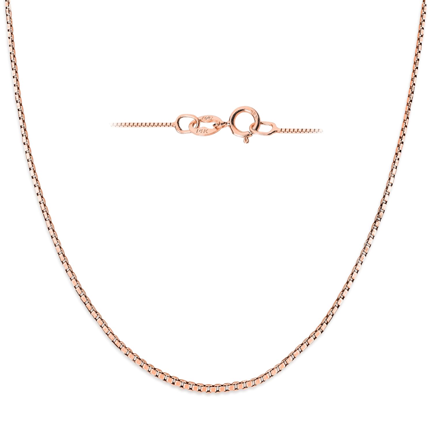 14K Gold Box Link Chain Necklace for Women - Solid White, Yellow or Rose Gold, Square Box Design, Spring Ring Clasp, 0.6mm/1.0mm Thickness, 14-22 Inch Lengths with Gift Box - Perfect for Everyday Wear, Gifts & Special Occasions