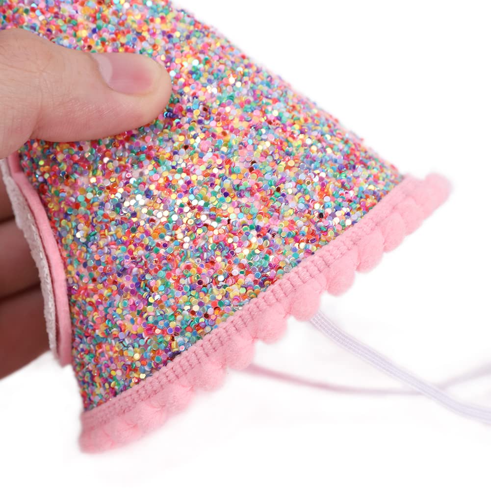 Sparkly Rainbow Cone Birthday Hat - Glitter Party Hat for Birthday Celebrations, Festive Party Decorations for Kids & Adults Birthday Parties