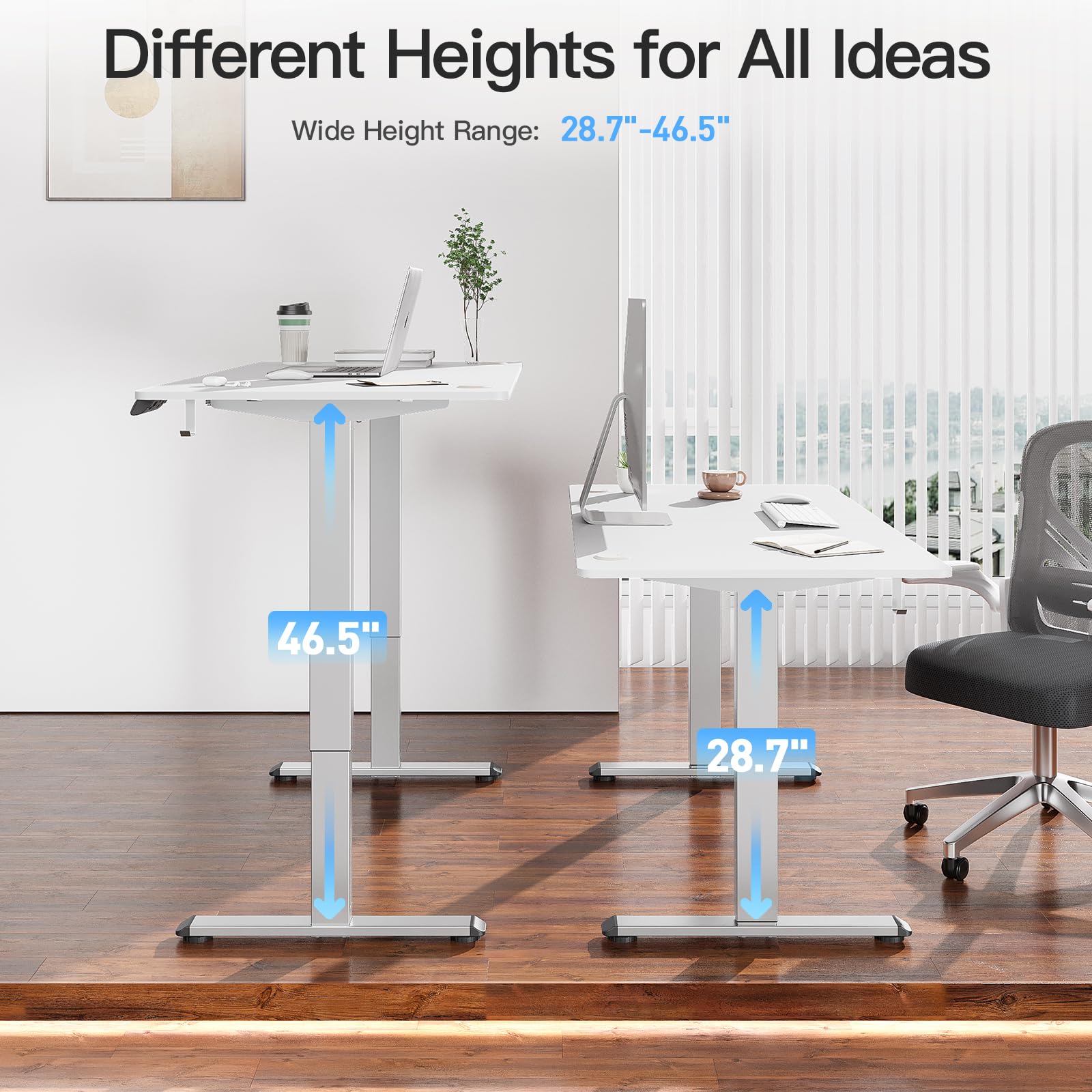 MOUNTUP Electric Height Adjustable Standing Desk - 55 x 28 Inches Sit Stand Desk with Memory Controller, Ergonomic Home Office Desk with Splice Board (White) - Perfect for Work from Home, Gaming & Study Setup