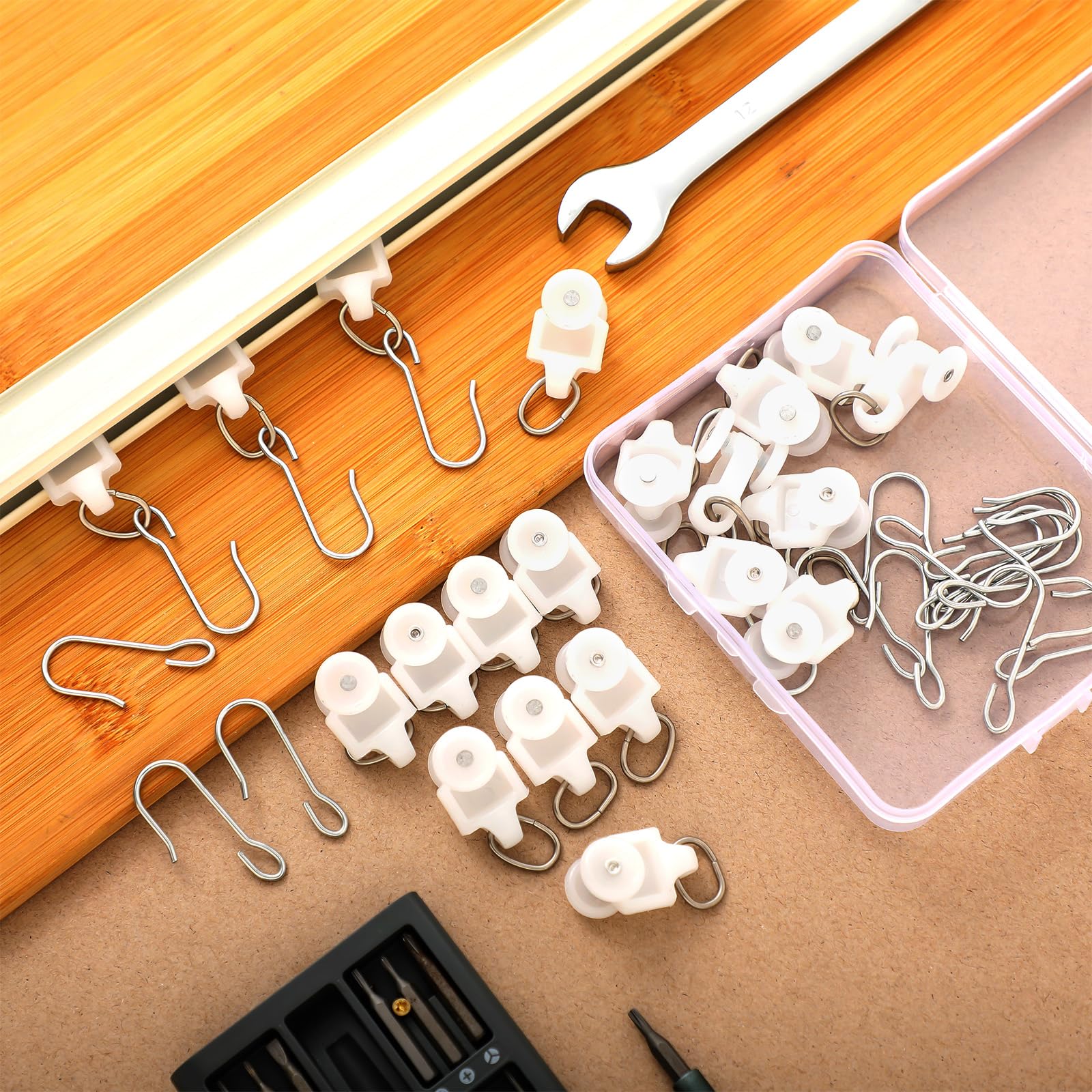 20 Sets Marsui Dual Wheel Curtain Track Roller Hooks - Stainless Steel Ceiling Track Carriers for Drapes, Room Dividers & Window Treatments - Perfect for Living Room, Bedroom & Office Decor