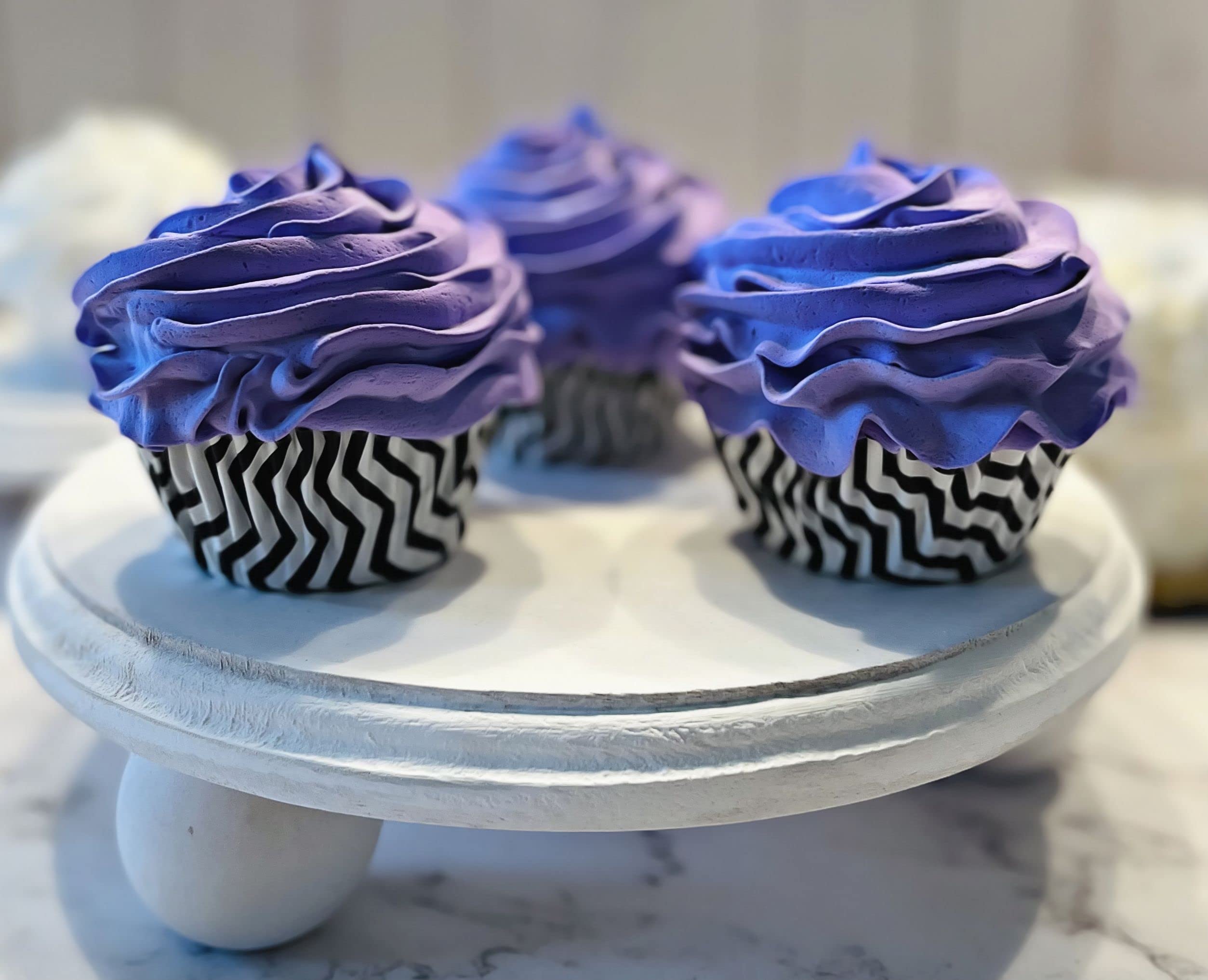 Artificial Fake Cupcakes & Cake Decorations - Set of 3 Lavender Purple Faux Cakes for Display - Home & Kitchen Decor, Party, Wedding, Dessert Table Centerpiece - Realistic Fake Food for Cake Plates & Dessert Displays