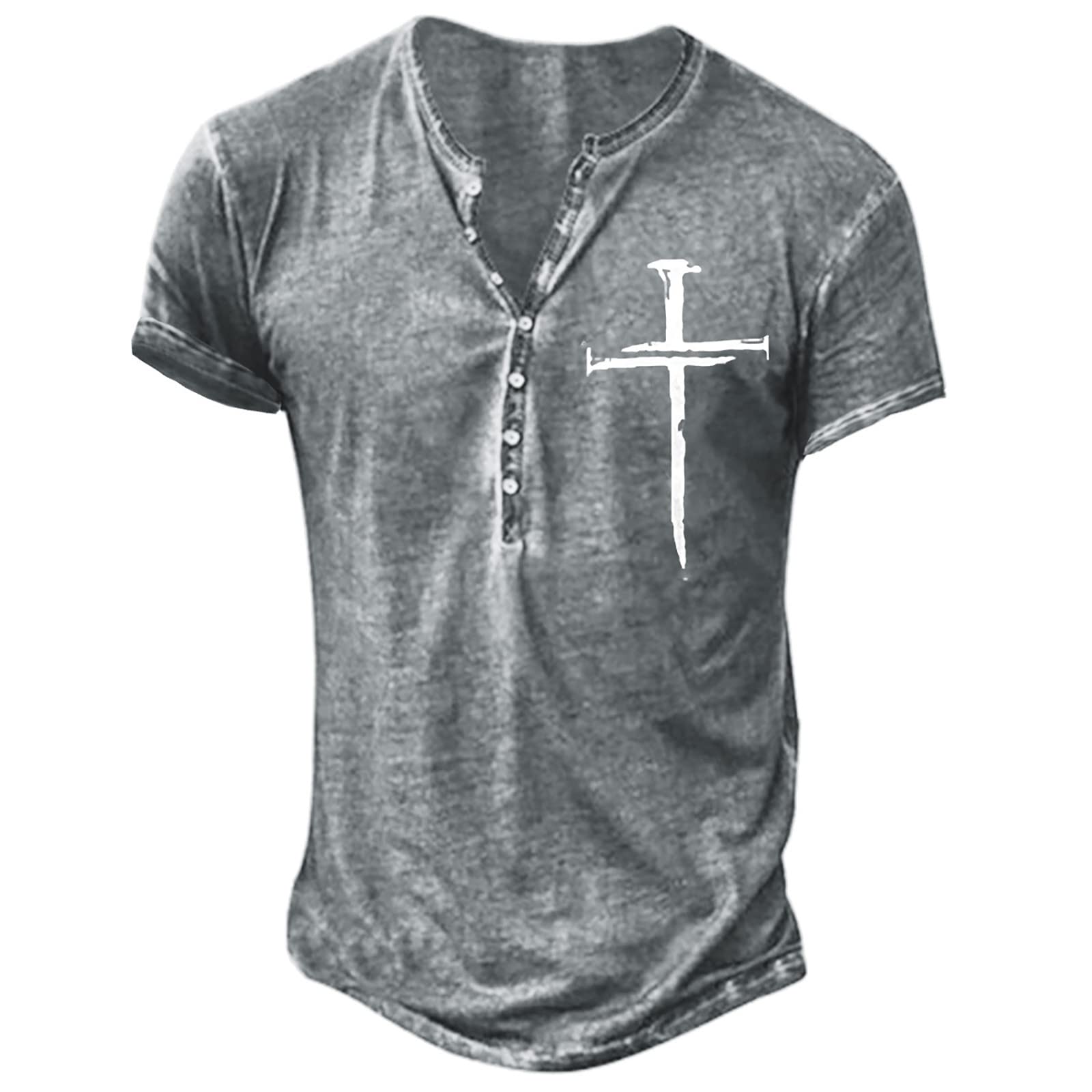 Vintage Caeeker Men's Henley T-Shirt - Lightweight Washed Cotton Loose Fit Short & Long Sleeve Casual Shirts | Perfect for Everyday Wear, Weekend Outings & Casual Office Looks