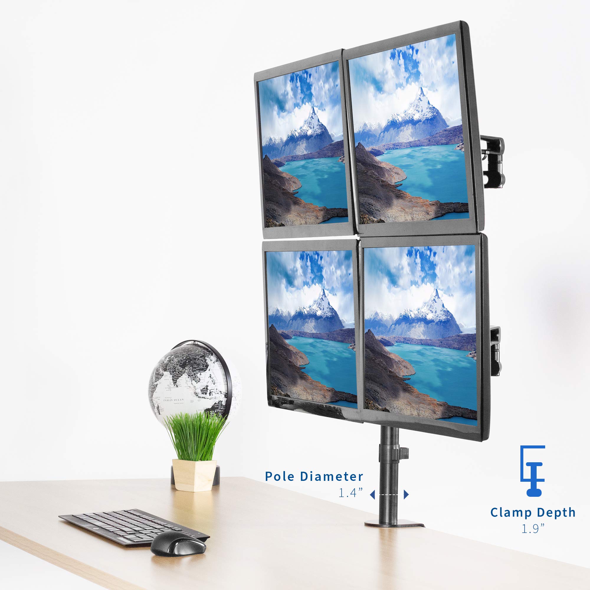 VIVO Quad Monitor Stand for 17 to 32 inch Screens | Heavy Duty Adjustable Clamp-on Desk Mount | Holds 4 LCD/LED Monitors up to 100x100mm VESA | Ergonomic Home Office Workstation Setup | Perfect for Multi-Screen Trading, Coding & Video Editing
