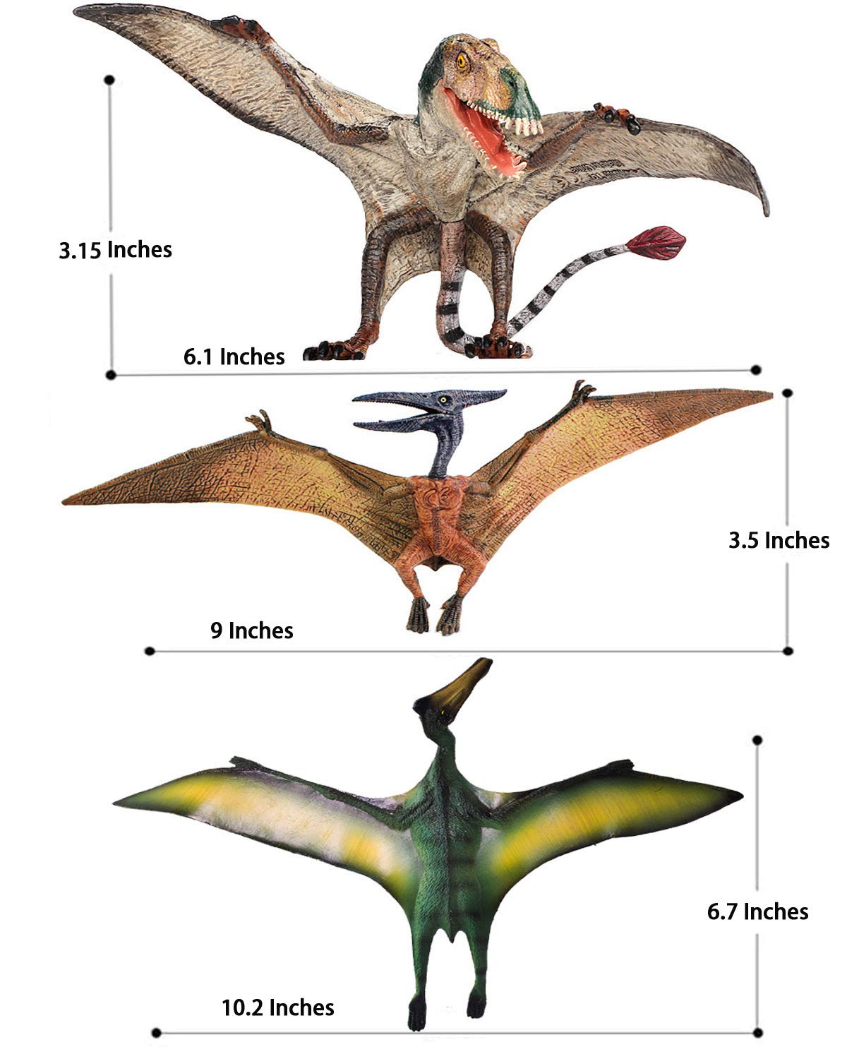 Gemini & Genius 3-Piece Pterodactyl Action Figure Set - Realistic Flying Dinosaur Toys, Pteranodon & Pterosaur Models for Kids - Perfect for Birthday Cakes, Dino Parties & Educational Play