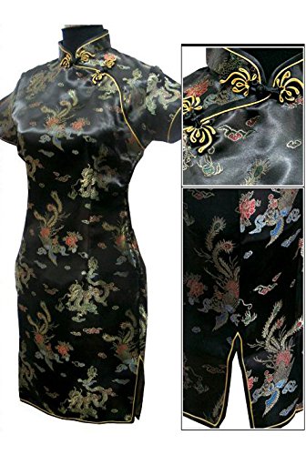 7Fairy Women's Vintage Black Mini Cheongsam Evening Dress - Elegant Chinese Qipao for Prom, Party & Special Occasions