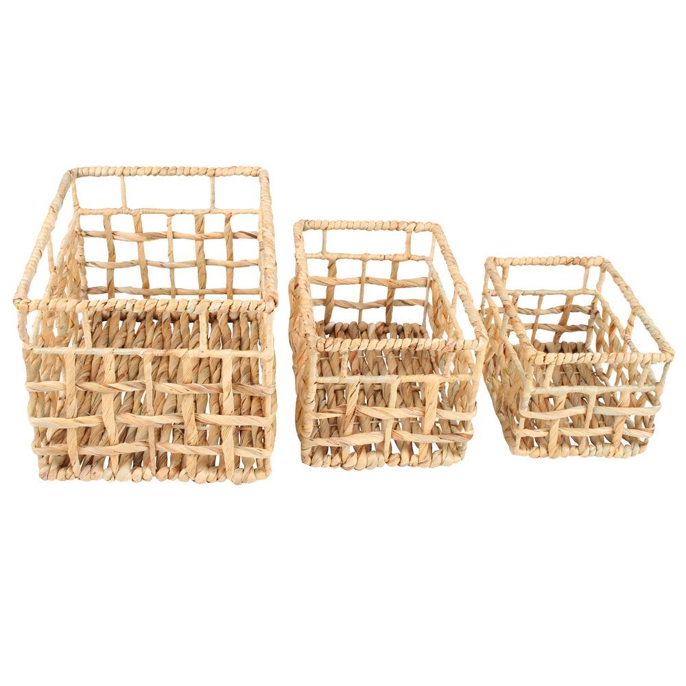 Newport Medium Rectangular Hyacinth Storage Basket - Woven Natural Fiber Organizer for Home & Office - Perfect for Shelves, Closets, and Bathroom Storage