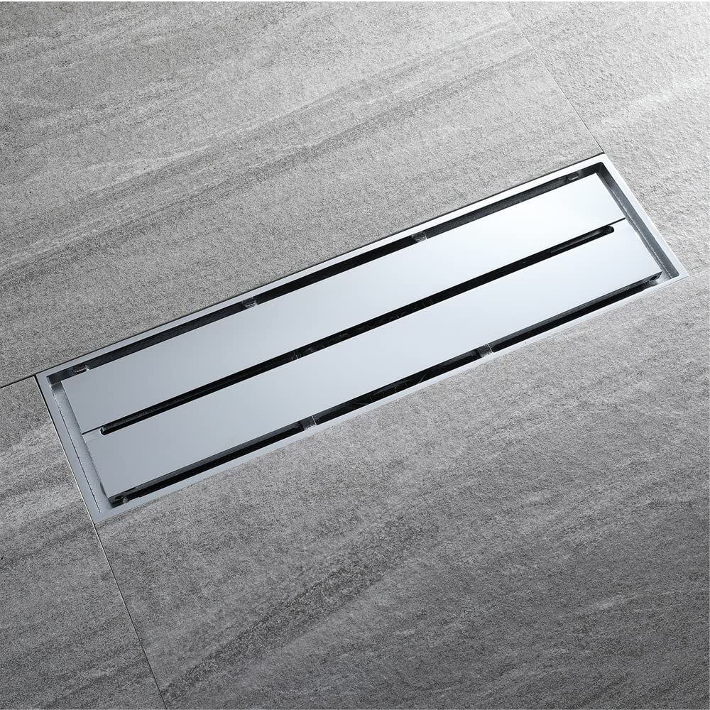 Boyuan 11.8x3.2 Inch Linear Shower Drain - Brass Floor Drain with Cover, Hair Strainer & Deodorant Core for Bathroom & Wet Room Drainage | Perfect for Modern Tile Showers & Walk-In Shower Installations