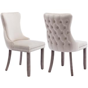 A-5 Beige Velvet, Wood Legs