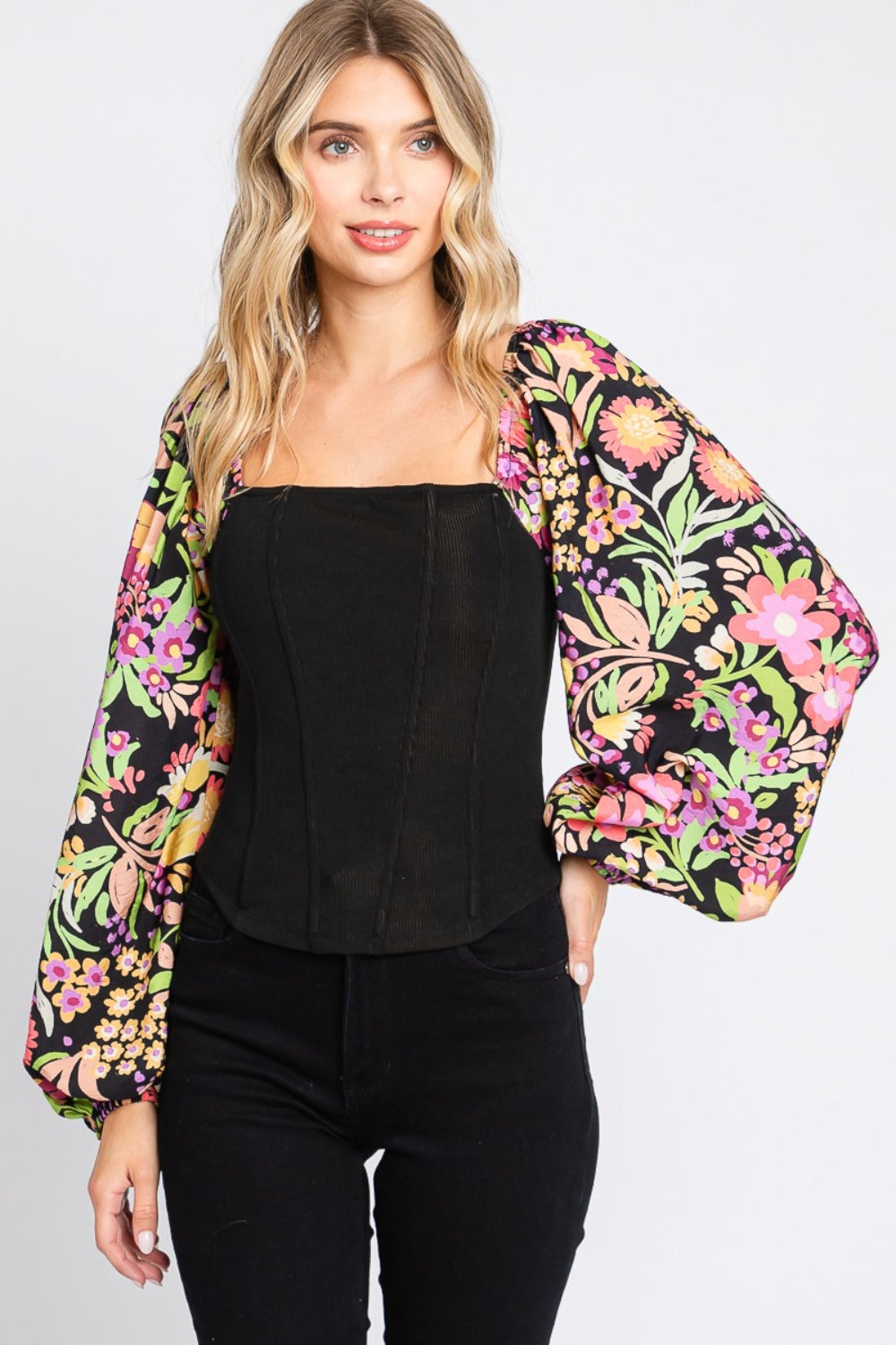 Floral Balloon Sleeve Blouse for Women - Elegant Resort Wear, Vacation Outfit & Summer Beach Shirt - Perfect for Tropical Getaways, Pool Parties and Date Nights