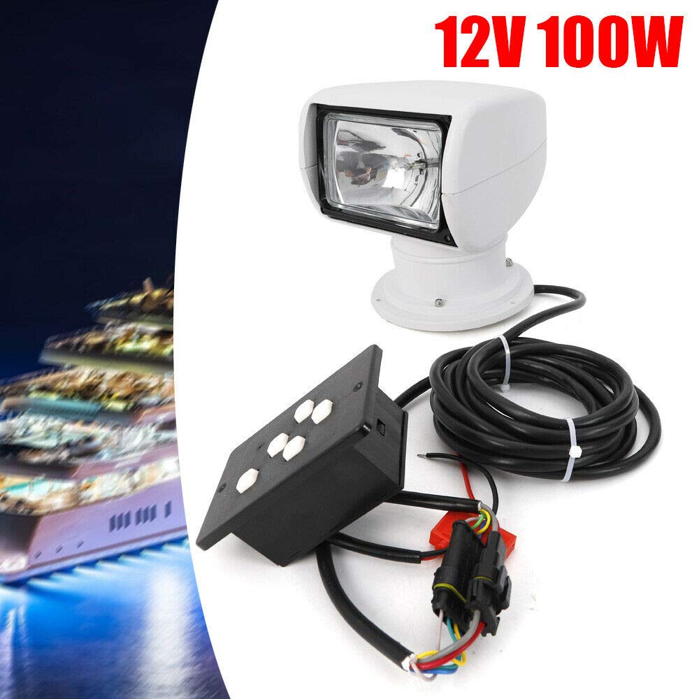 100W Remote Control Marine Boat Spotlight - 360° Rotatable Halogen Search Light for Boats & Trucks, 12V Waterproof LED Floodlight - Perfect for Night Fishing, Offshore Navigation & Emergency Rescue Operations