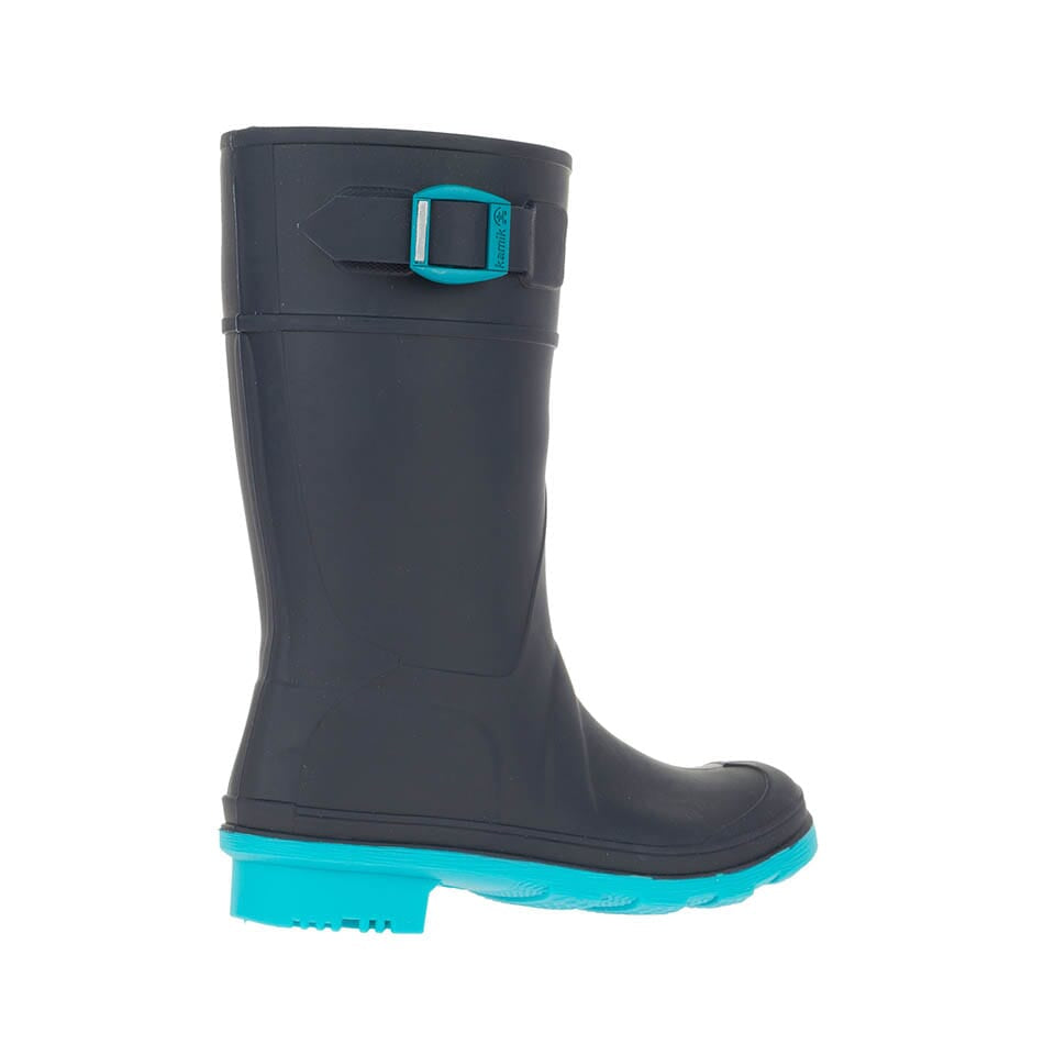 Kamik Navy/Teal Raindrops Waterproof Kids Rain Boots - Non-Slip Outdoor Play & Puddle Jumping Shoes for Boys & Girls