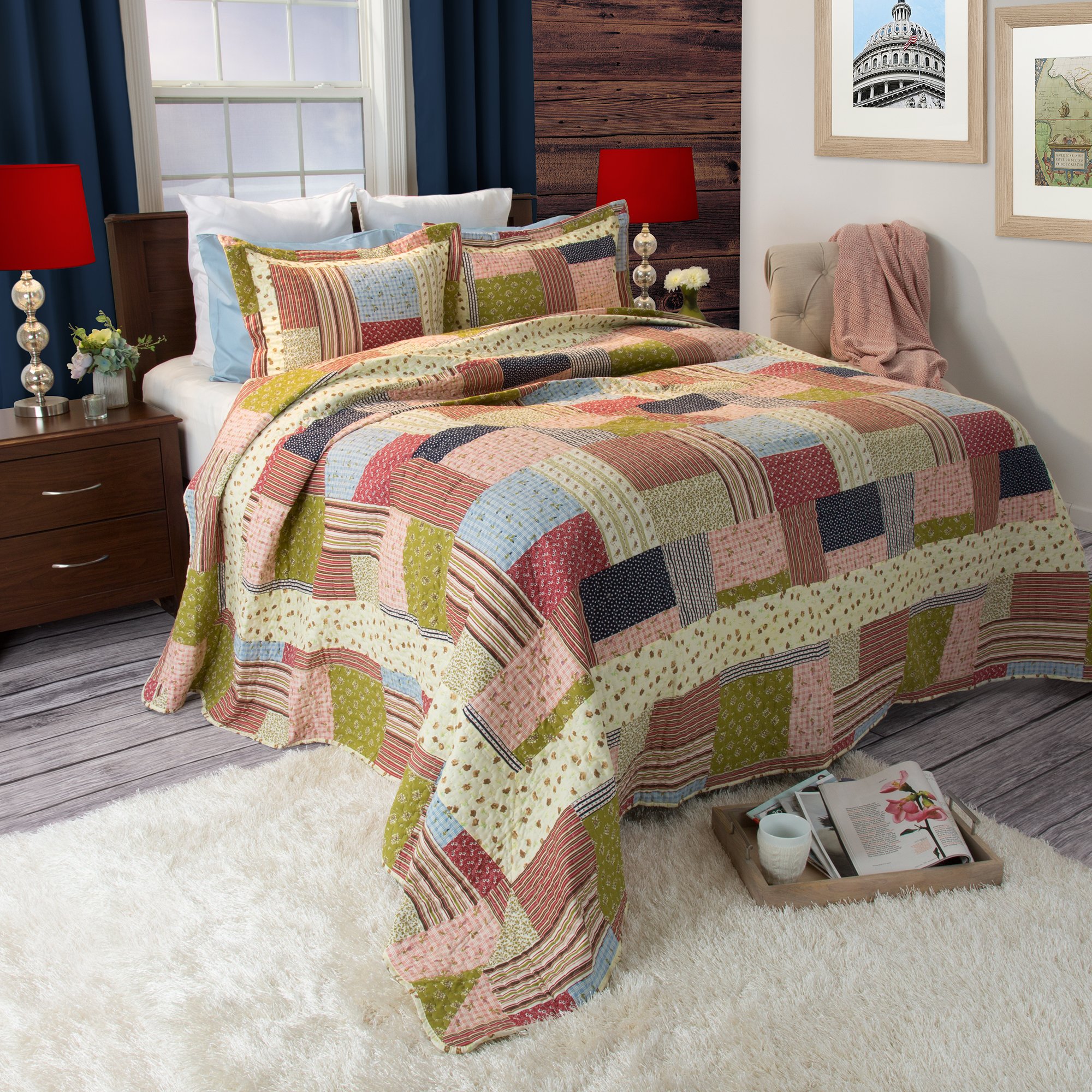 Lavish Home Full/Queen Savannah Quilt 3-Piece Bedding Set - Soft Multicolor Comforter, Bedspread & Sham - Perfect for Guest Rooms, Master Bedrooms & Cozy Home Decor