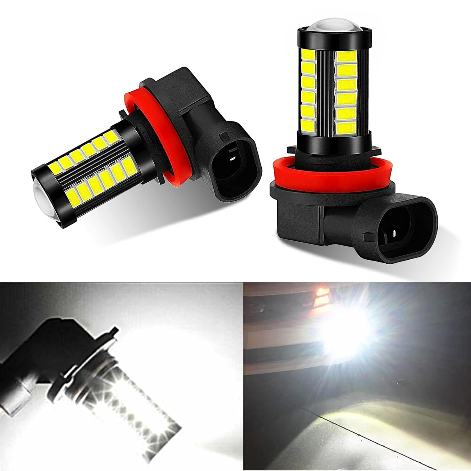 2-Pack H11/H8 LED Fog Light Bulbs - 6500K White, 1500 Lumens, 12V Plug and Play - Universal Fit for Cars, Trucks & SUVs - Anti-Fog, High Brightness for Safe Night Driving in Rain & Fog