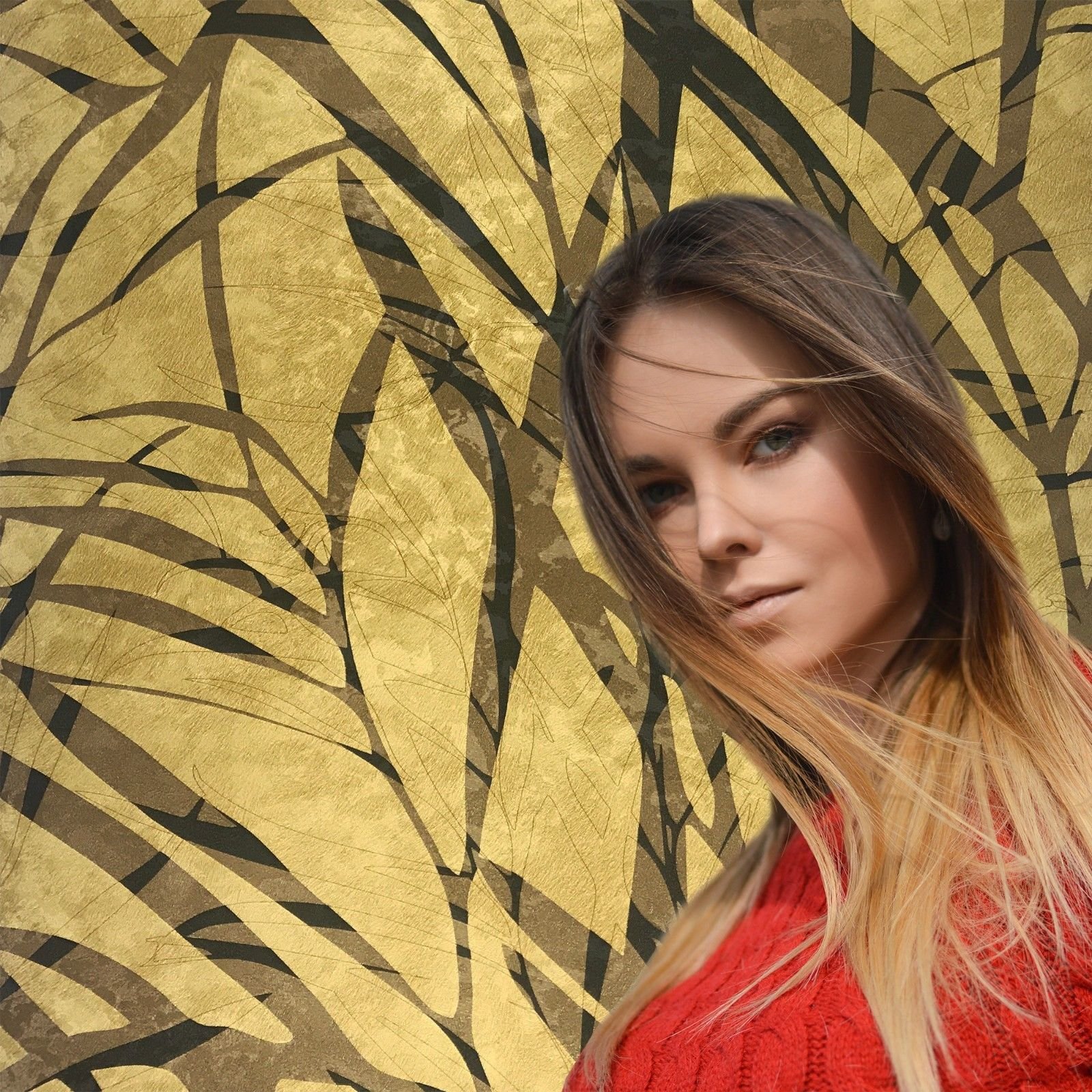 Portofino Abstract Art Wallpaper - Gold, Bronze & Black Metallic Modern Roll - Tropical Tree Leaves Design - Perfect for Living Room, Bedroom & Office Decor