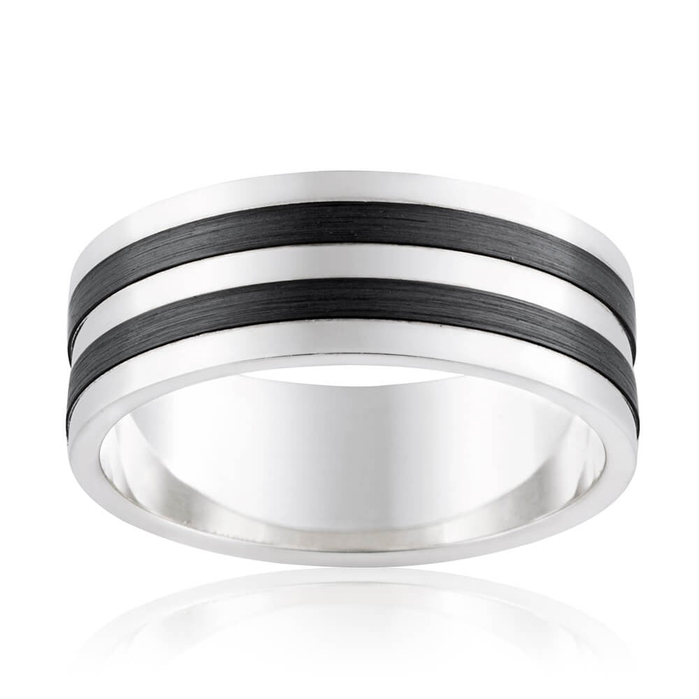 9ct White Gold and Zirconium 8mm Men's Ring - Available in All Sizes - Perfect for Weddings, Anniversaries & Special Occasions