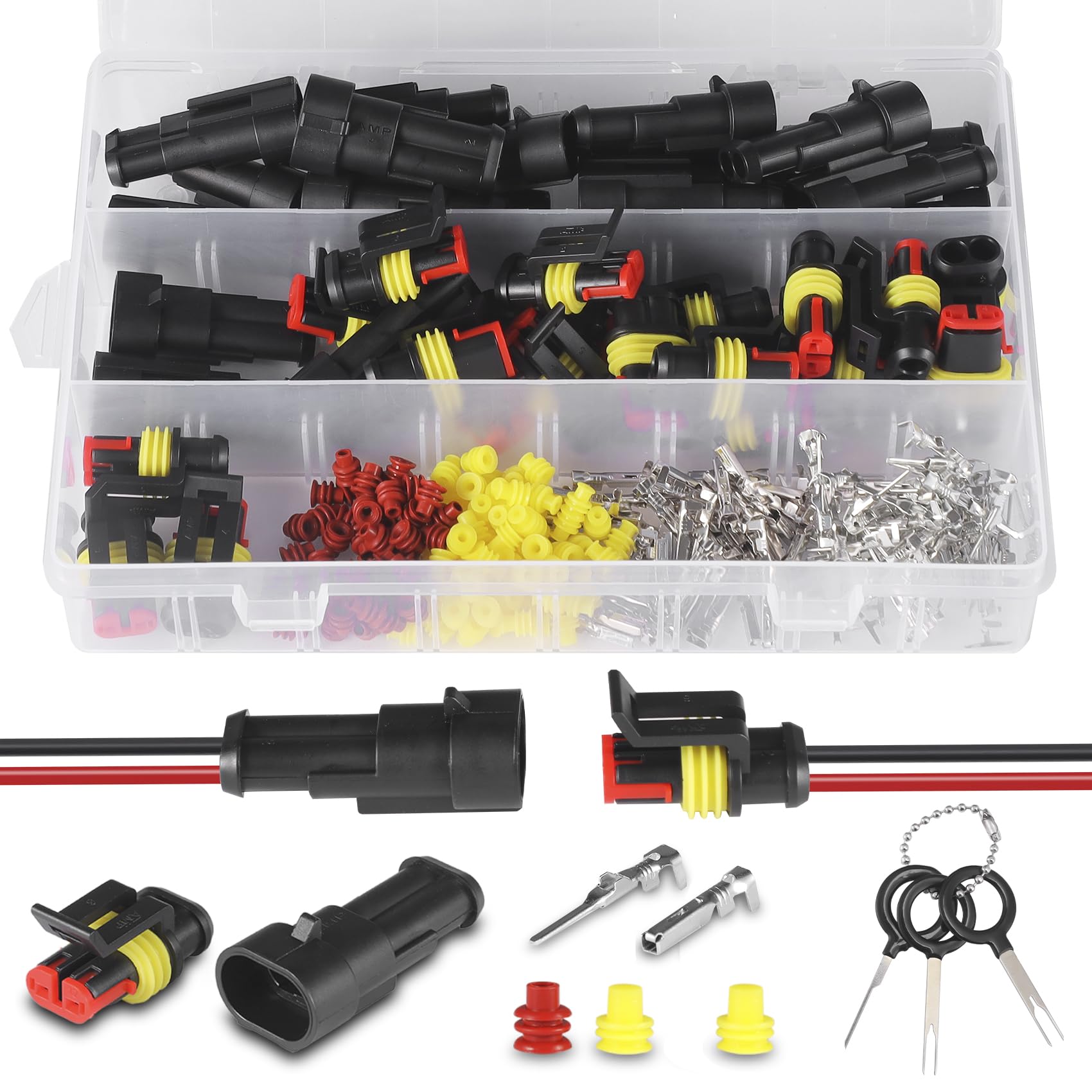 MUYI 20 Pcs 2 Pin Waterproof Electrical Connector Kit - Male & Female Automotive Wire Connectors with Pin Removal Tool for 16-20 AWG - Ideal for Car, Truck, Boat & Marine Wiring Applications