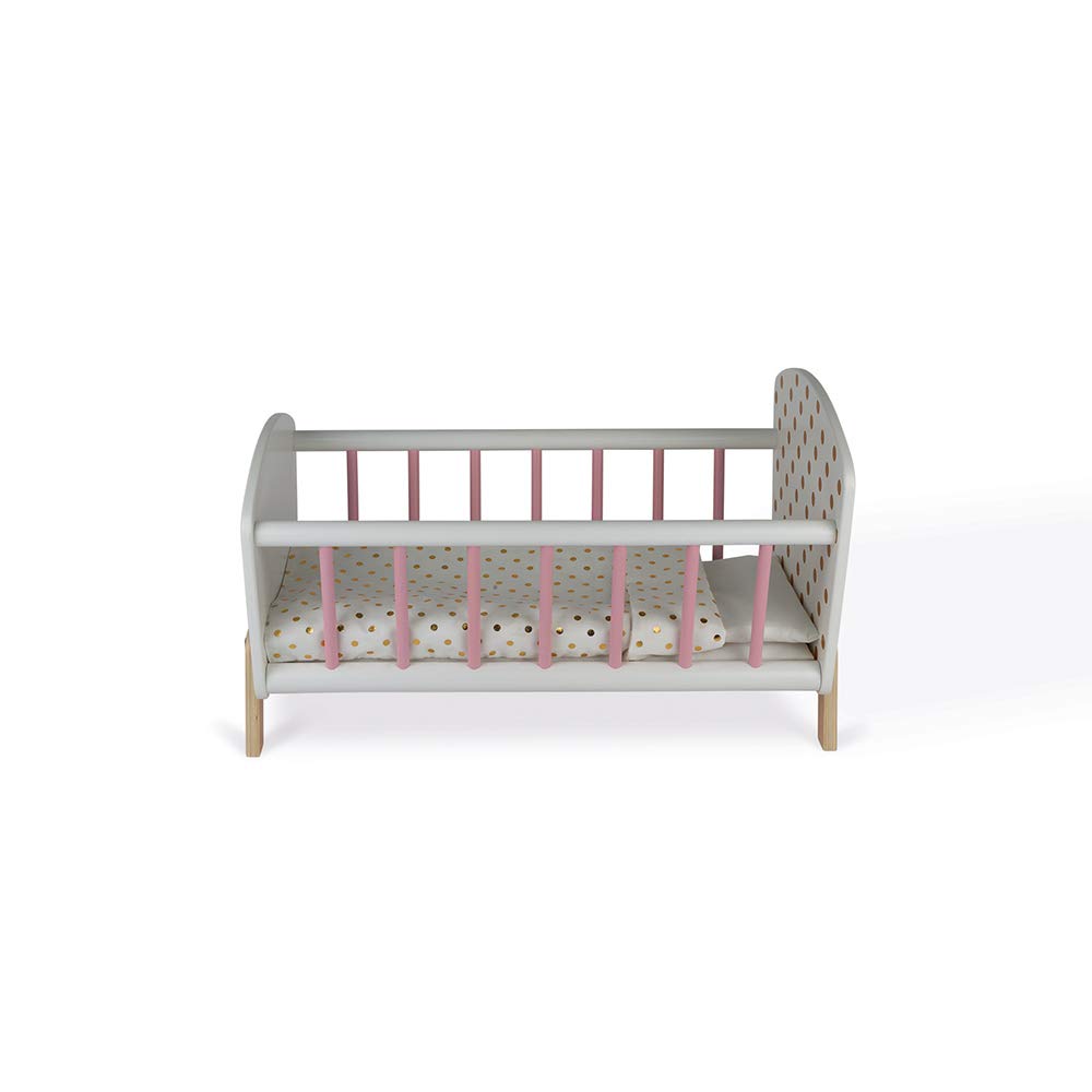 Janod Candy Chic Doll's Bed - Wooden Baby Doll Cradle for Toddlers Age 3+ | J05889 | Pretend Play, Nursery Decor & Gift for Little Girls