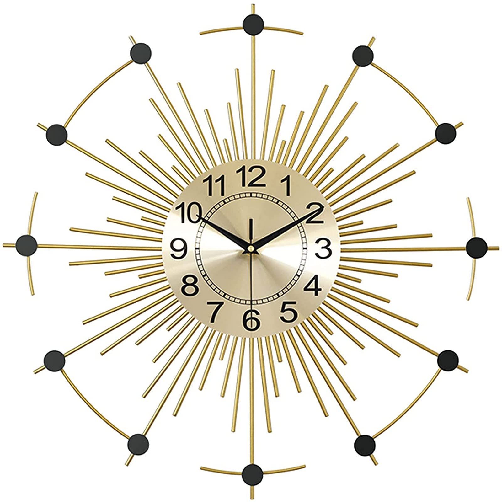 Modern Round Metal Wall Clock - Silent Iron Sunburst Design for Home & Hotel Decor - Gold 58cm - Perfect for Living Room, Bedroom & Office Interior Decoration